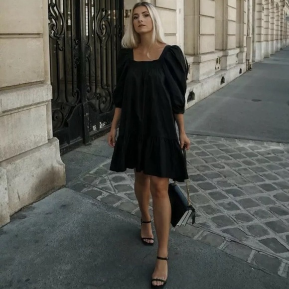 H&M Conscious Puff-Sleeved Cotton Dress - Picture 1 of 14